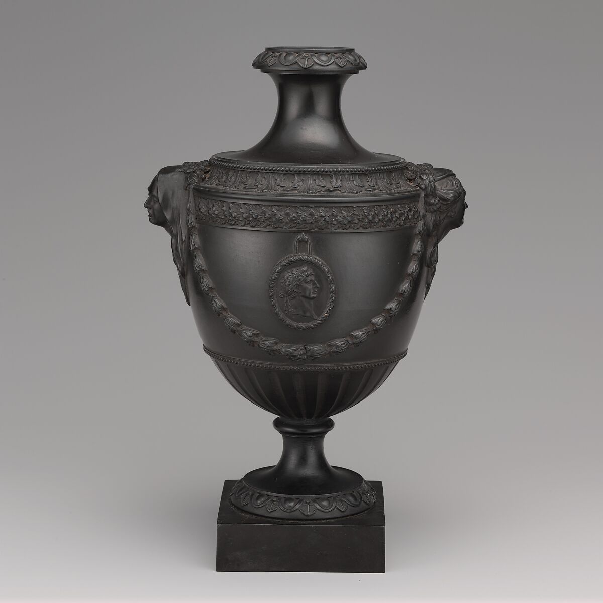 Urn (one of a pair), James Neale, Black basalt ware, British, Hanley, Staffordshire 