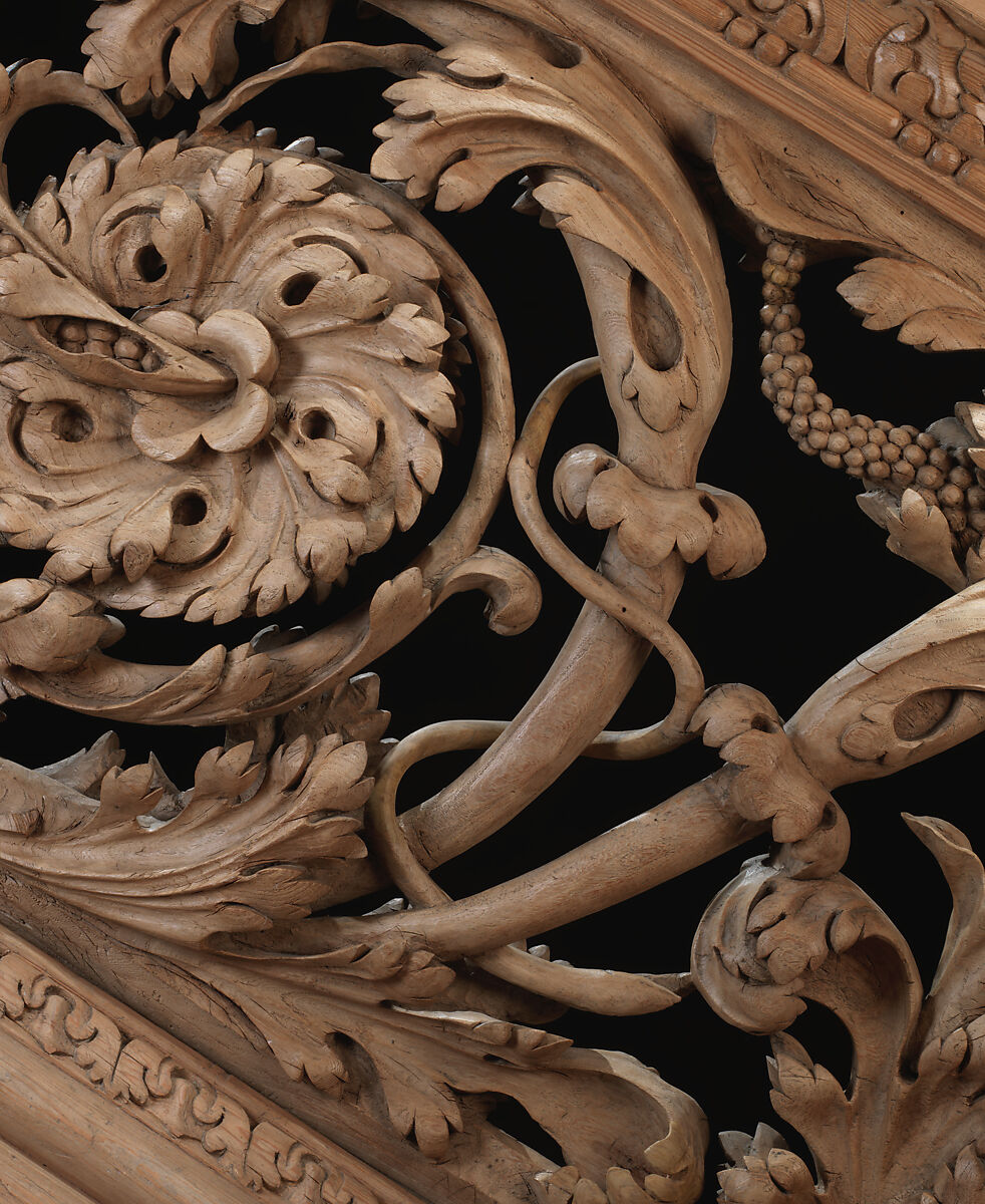 Staircase from Cassiobury Park, Hertfordshire, Attributed to Edward Pearce (ca. 1630–1695), Risers, treads: oak; balustrade friezes, finials: elm; newel posts, stringers, skirting, baluster bases, balusters, handrails: pine, British