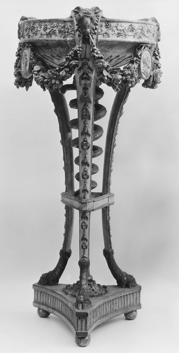 Pair of athéniennes with basins, Carved, painted and gilded walnut; painted and gilded copper, French