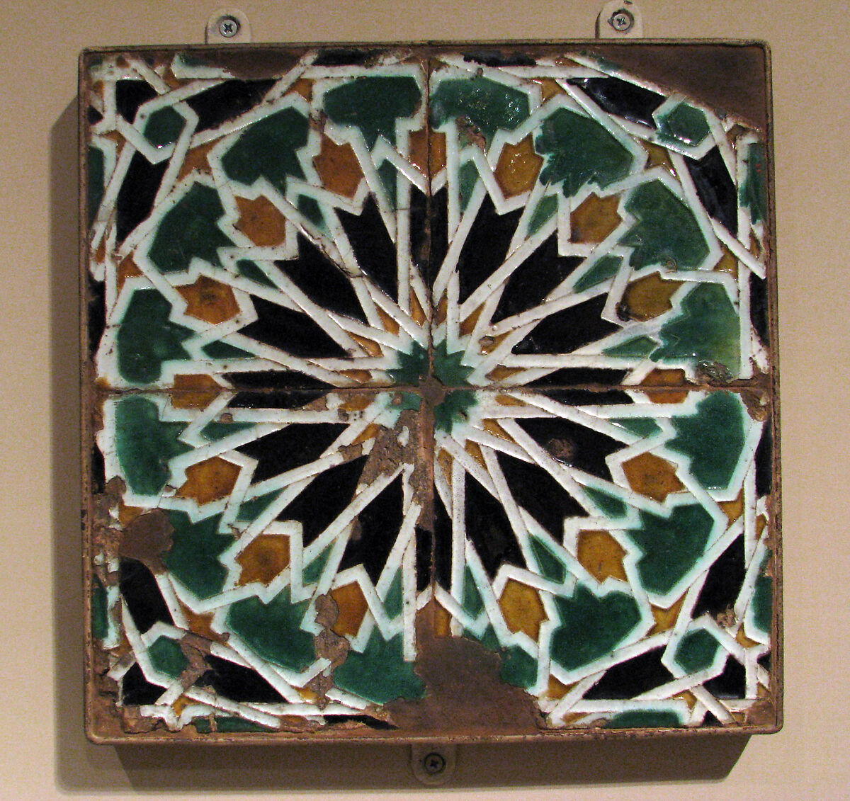 Panel of 4 cuenca tiles, Tin-glazed earthenware, Spanish 