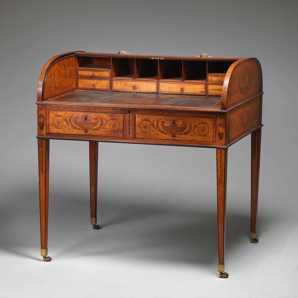 Desk or writing table, Satinwood, inlaid, British 