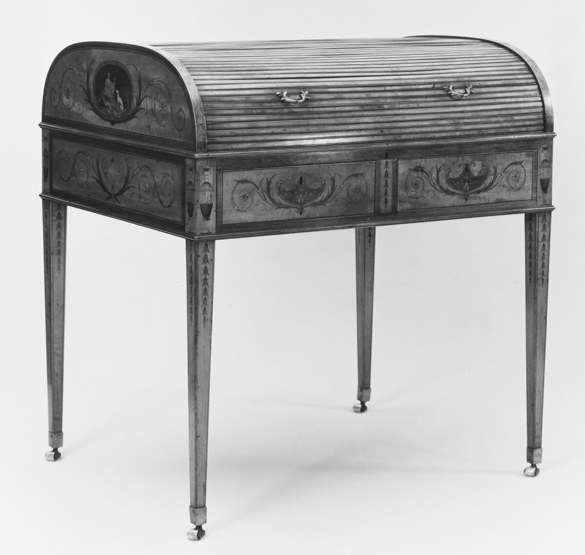 Desk or writing table, Satinwood, inlaid, British
