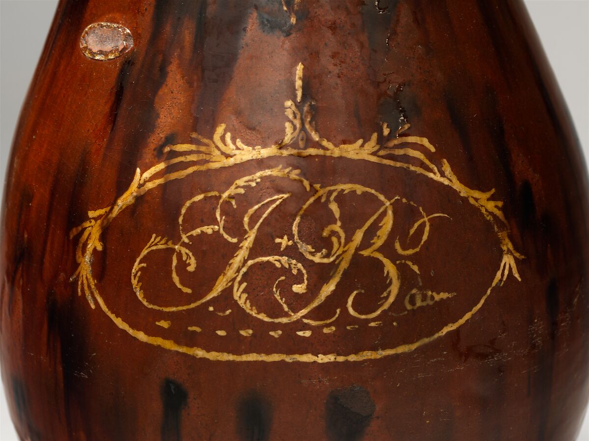 Pitcher, Earthenware; Redware with slip decoration, American