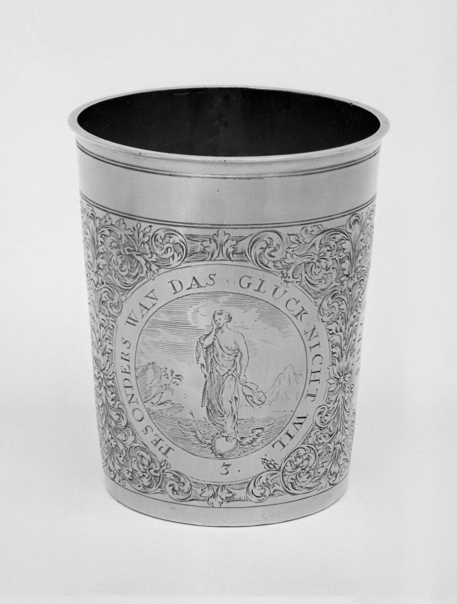 Beaker, Paul Solanier (German, 1635–1724), Silver gilt, German, Augsburg 