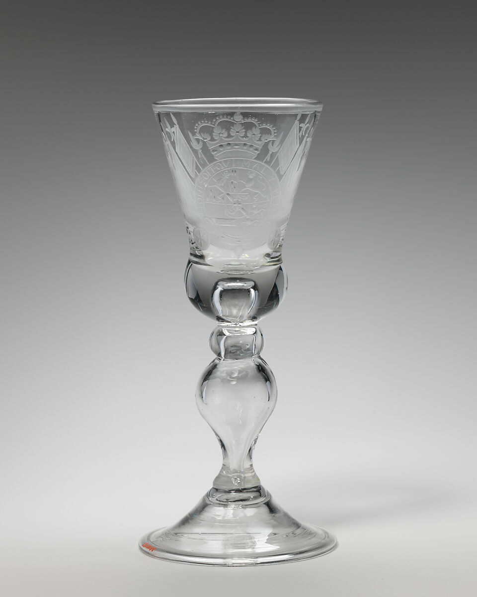 Wineglass (marriage glass), Glass, British, probably Newcastle glass with Dutch engraving 