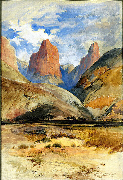 Colburn's Butte, South Utah, Thomas Moran  American, born England, Watercolor, gouache and graphite on off-white wove paper, American