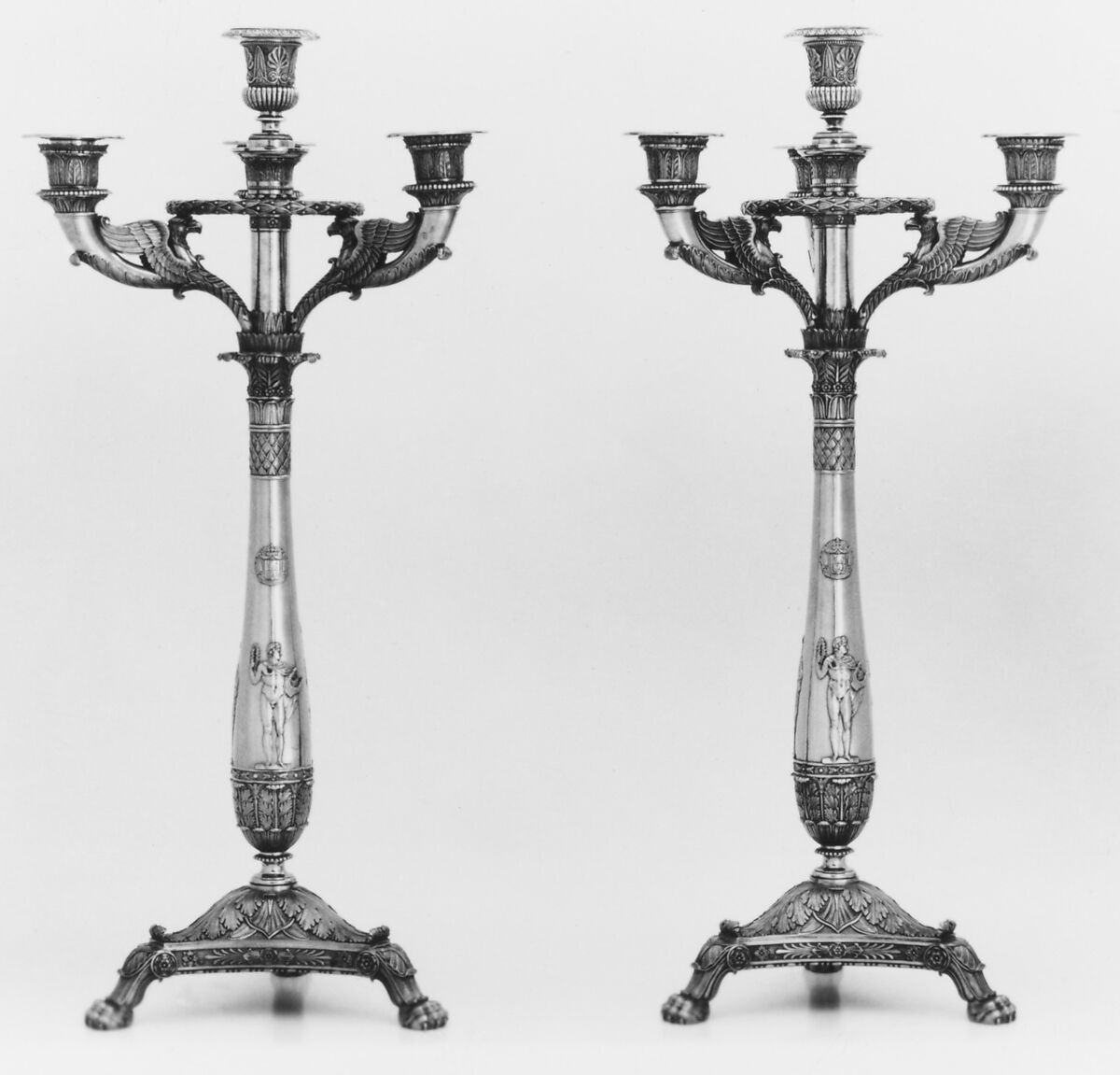 Candelabrum (one of a pair), Martin-Guillaume Biennais (French, 1764–1843, active ca. 1796–1819), Silver gilt, French, Paris