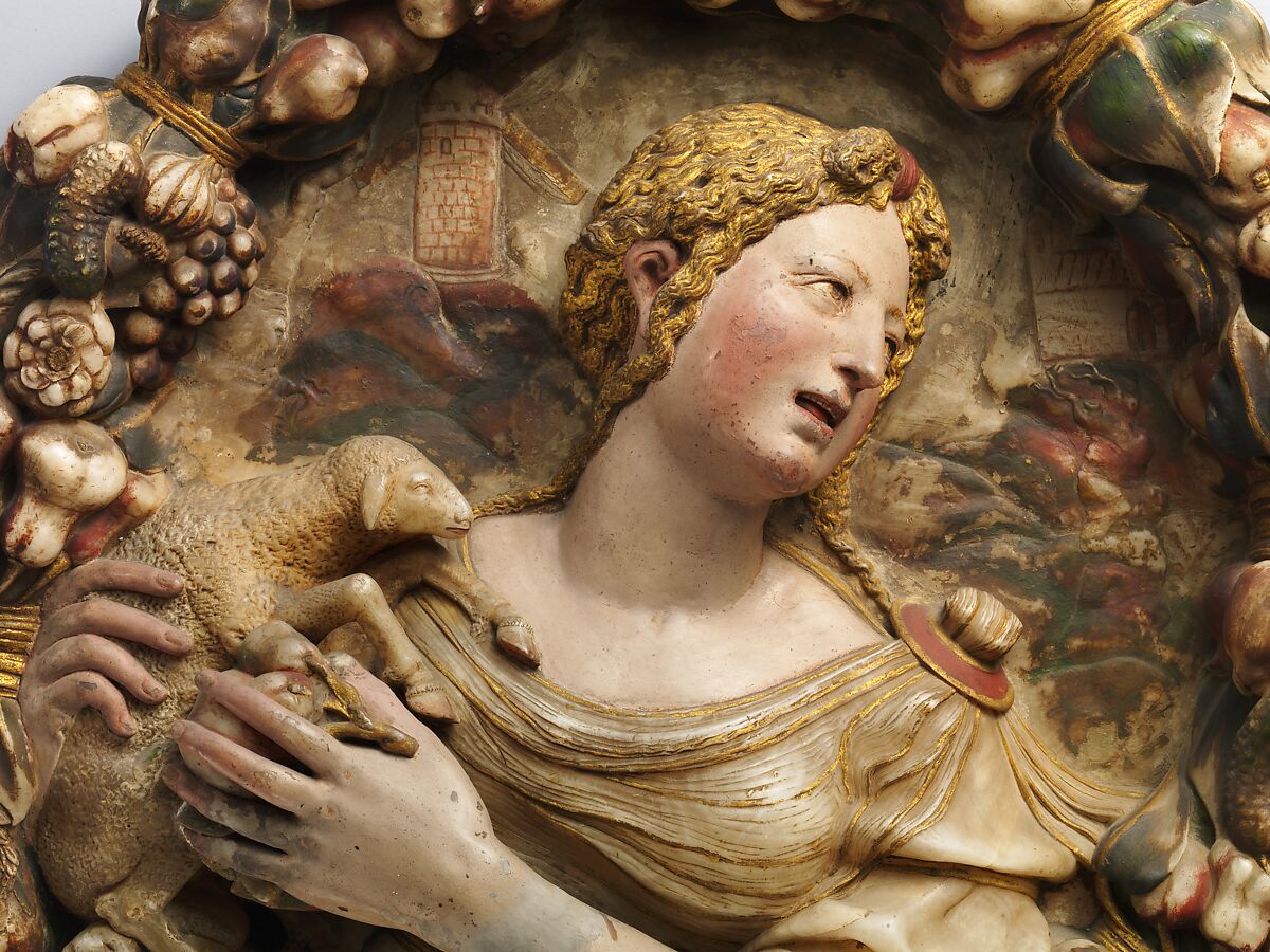Saint Agnes (one of a pair), Possibly by Diego de Tiedra (Spanish, died 1559), Alabaster, painted and gilt, Spanish, possibly Aragon