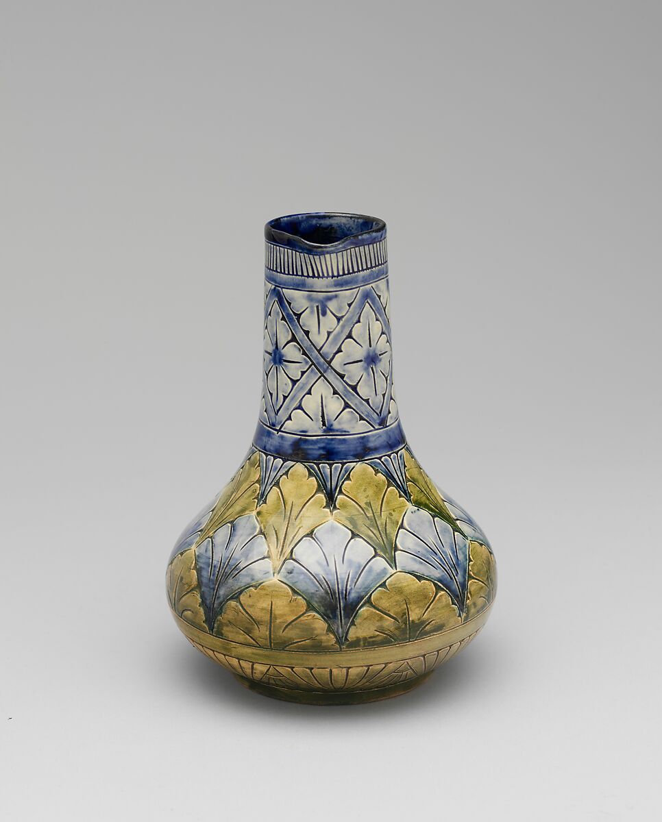 Cincinnati Pottery Club Incised Pitcher, Laura A. Fry (1857–1943), Earthenware with various glazes, American 
