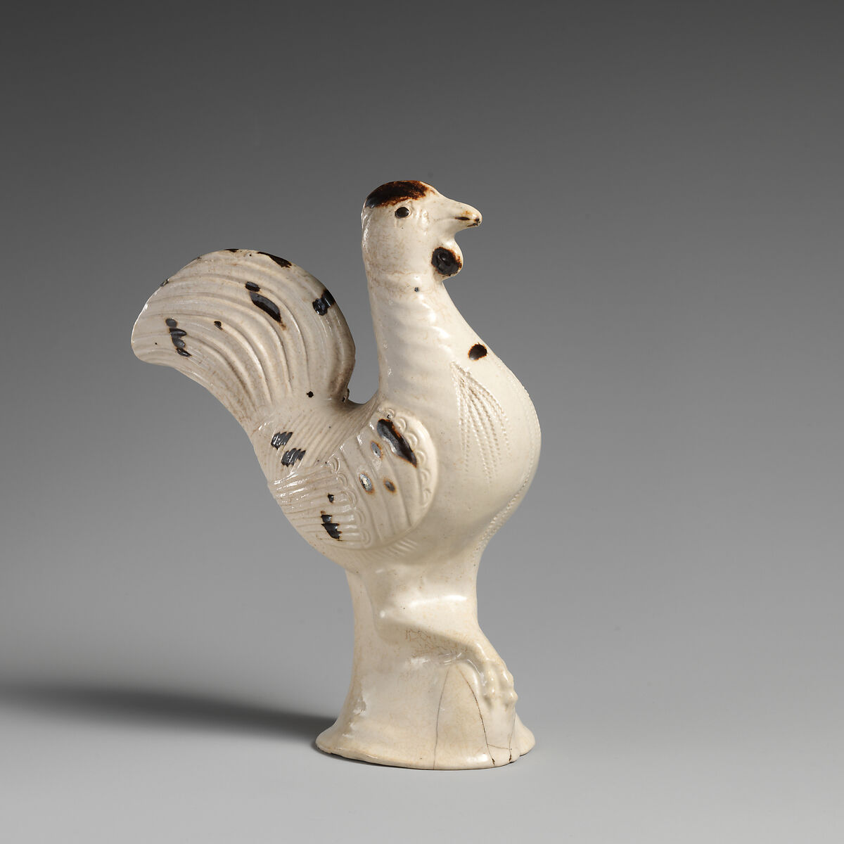 Pair of game cocks, Salt-glazed stoneware, British, Staffordshire