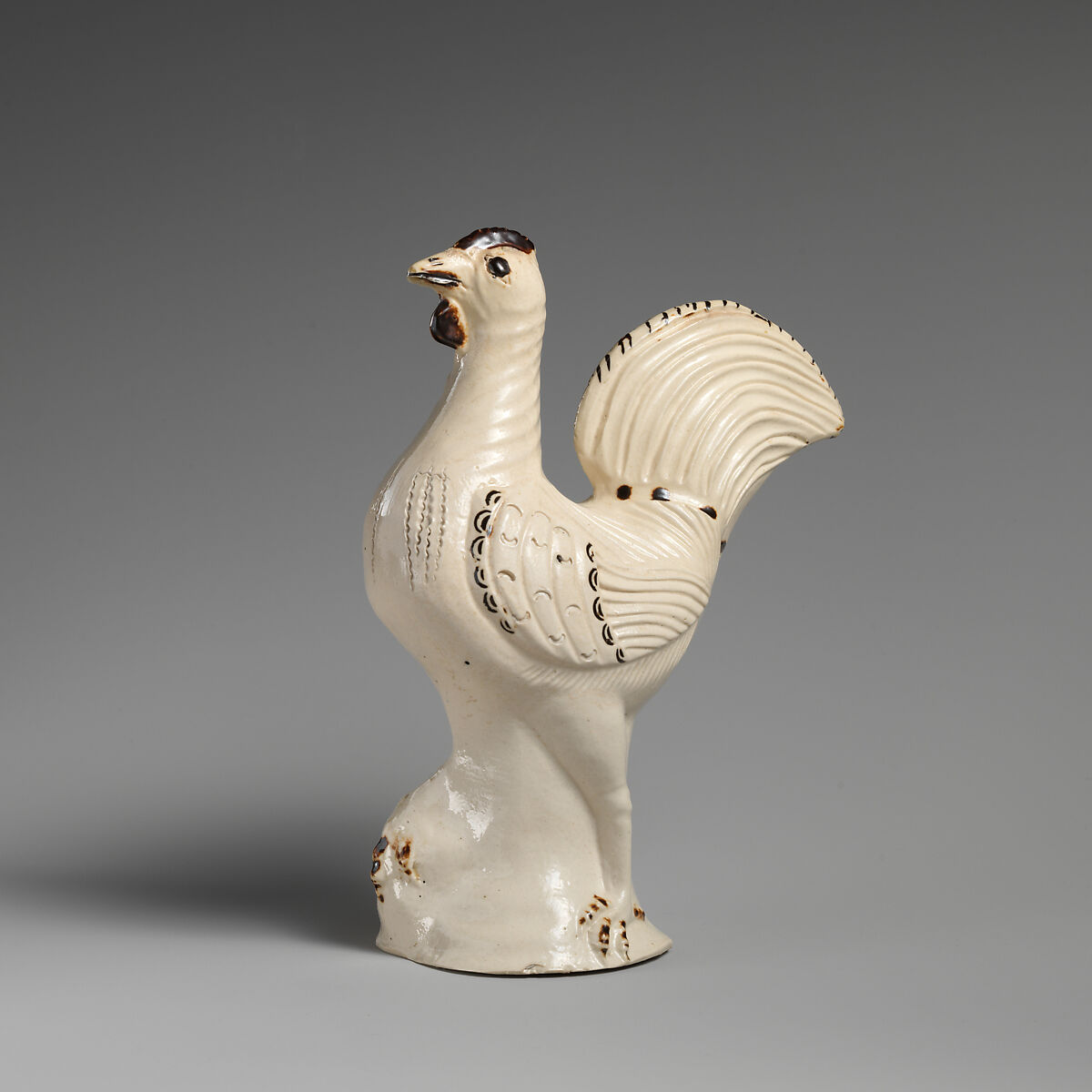 Pair of game cocks, Salt-glazed stoneware, British, Staffordshire