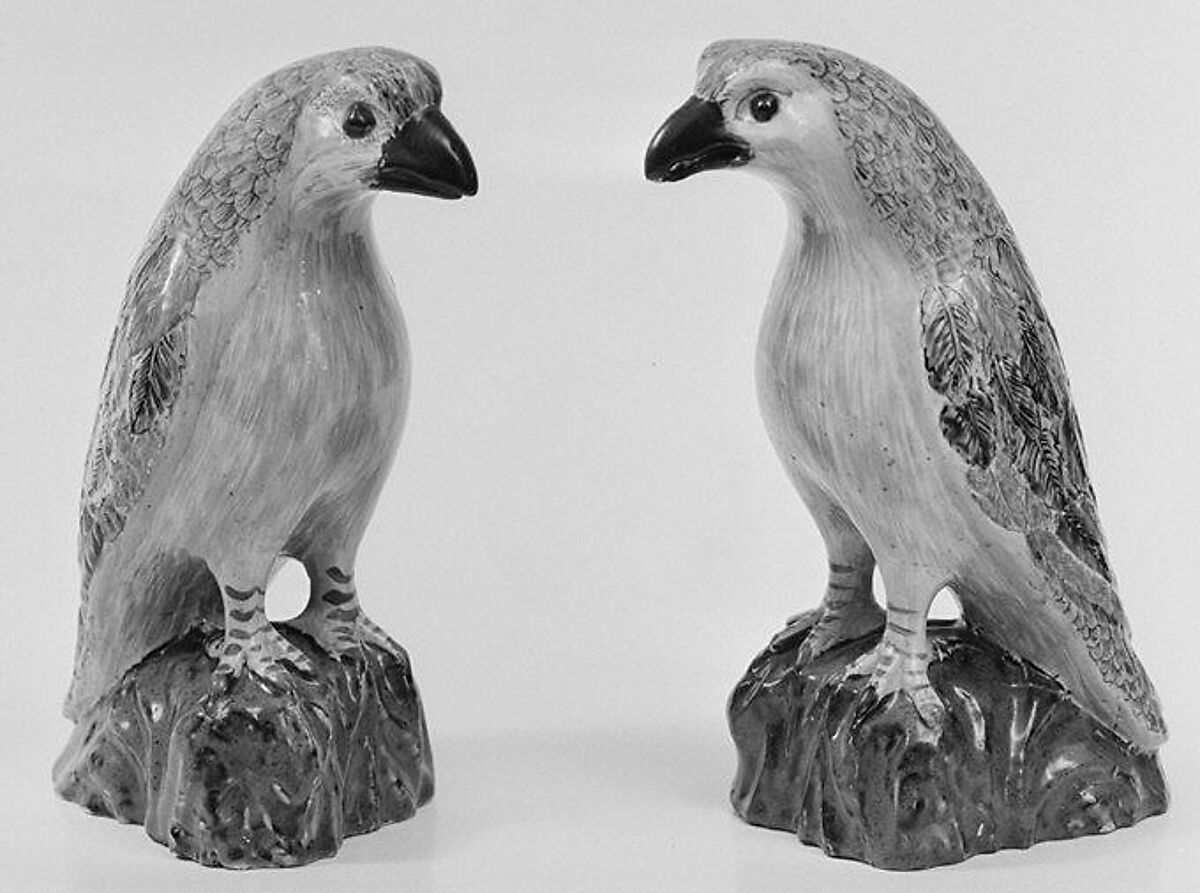 Pair of hawks, Salt-glazed stoneware, British, Staffordshire 