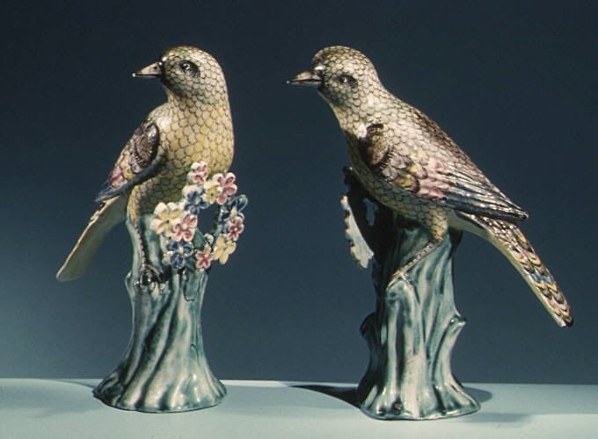 Pair of birds, Salt-glazed stoneware, British, Staffordshire 