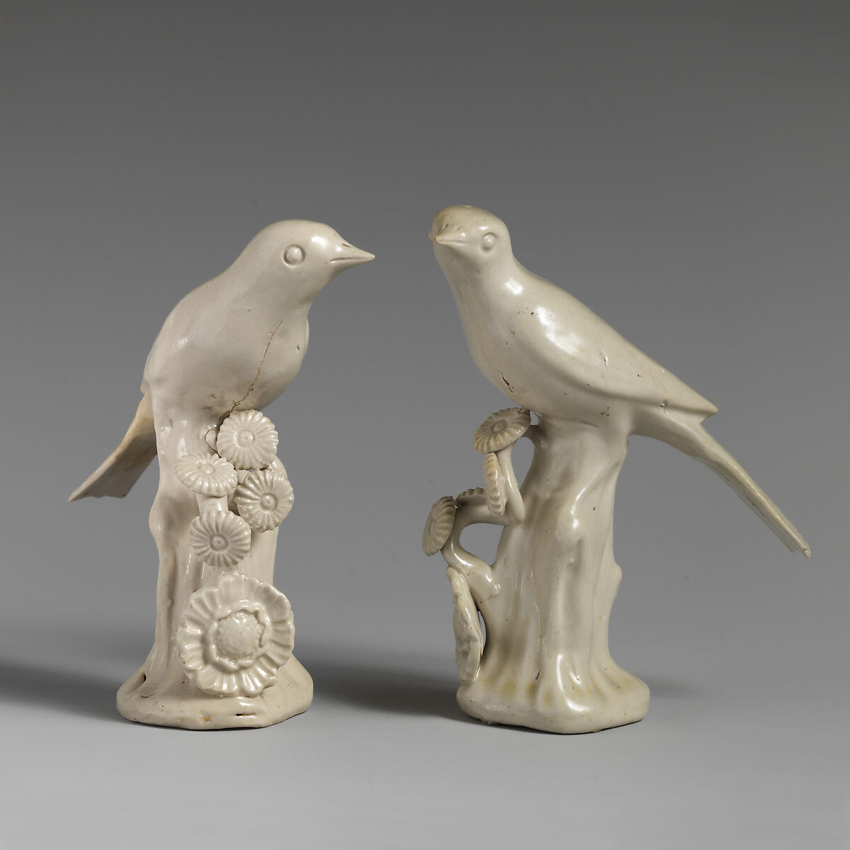 Pair of birds, Salt-glazed stoneware, British, Staffordshire 