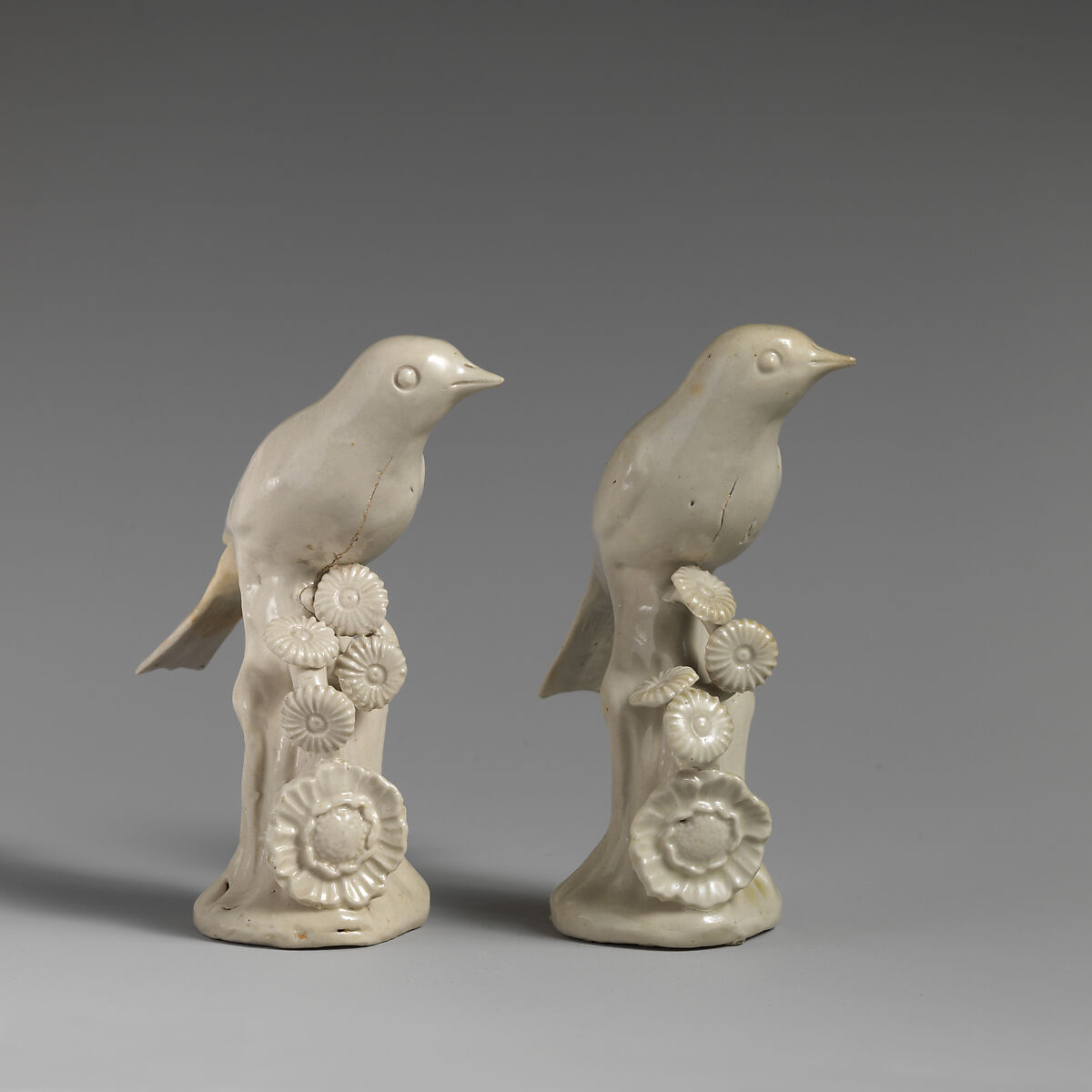 Pair of birds, Salt-glazed stoneware, British, Staffordshire