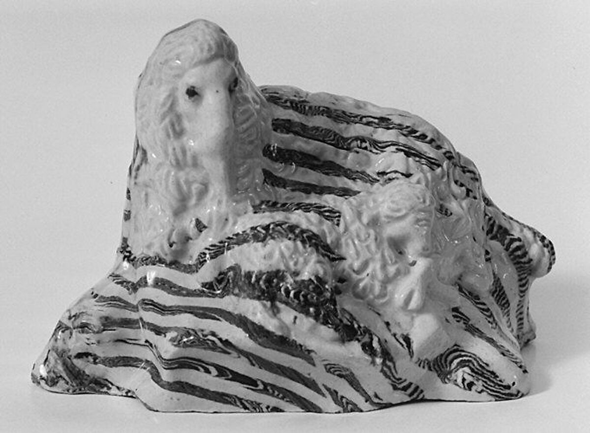 Sheep and lamb, Salt-glazed stoneware, British, Staffordshire 