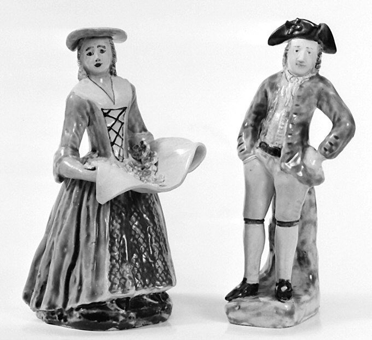 Woman and Man, Salt-glazed stoneware, British, Staffordshire 
