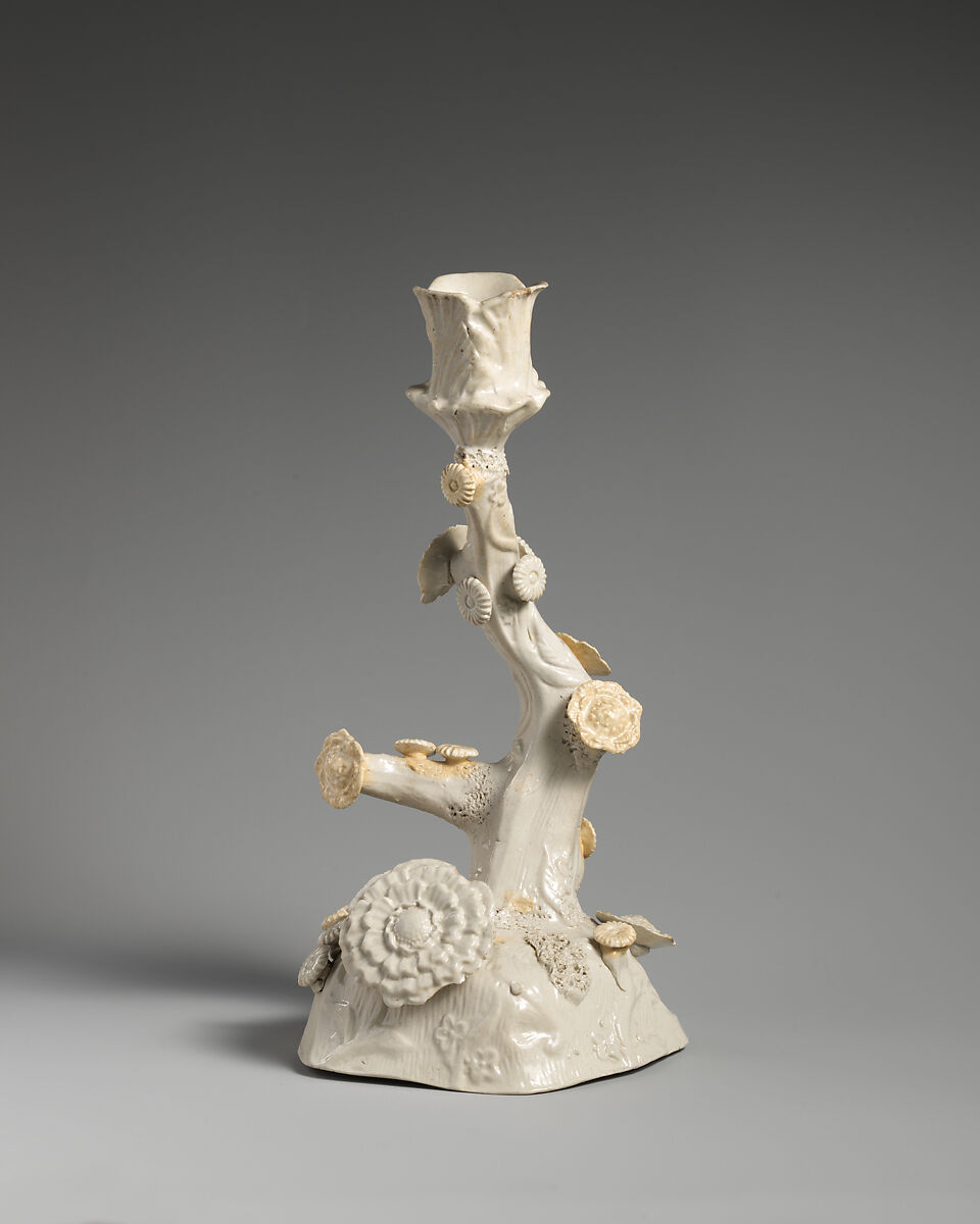 Candlestick, Salt-glazed stoneware, British, Staffordshire 