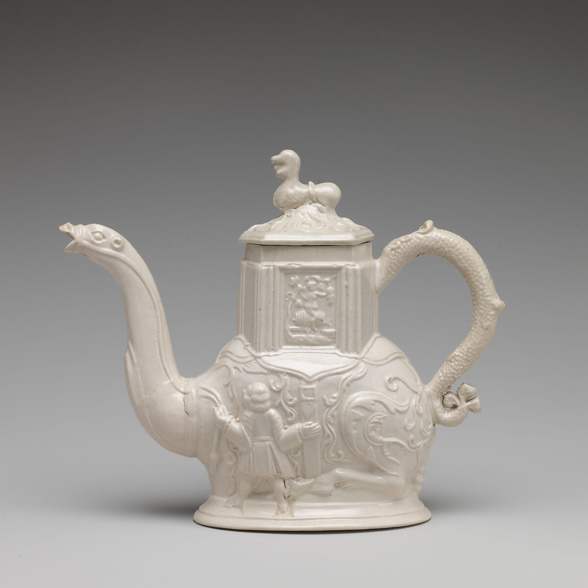 Teapot in the form of a camel, Salt-glazed stoneware, British, Staffordshire 
