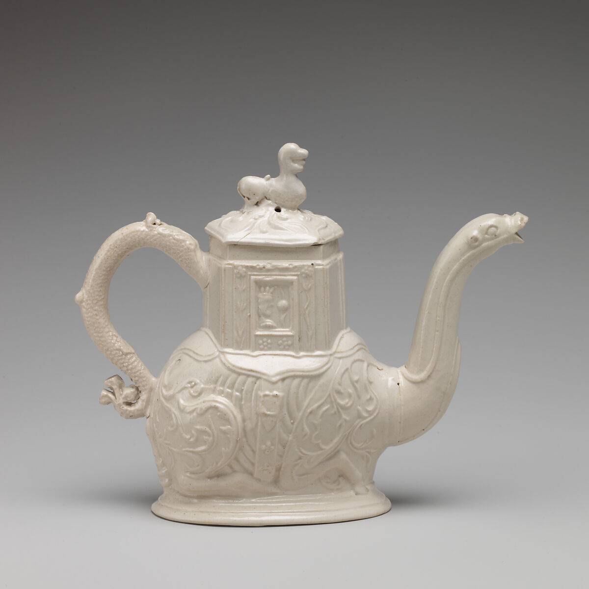 Teapot in the form of a camel, Salt-glazed stoneware, British, Staffordshire