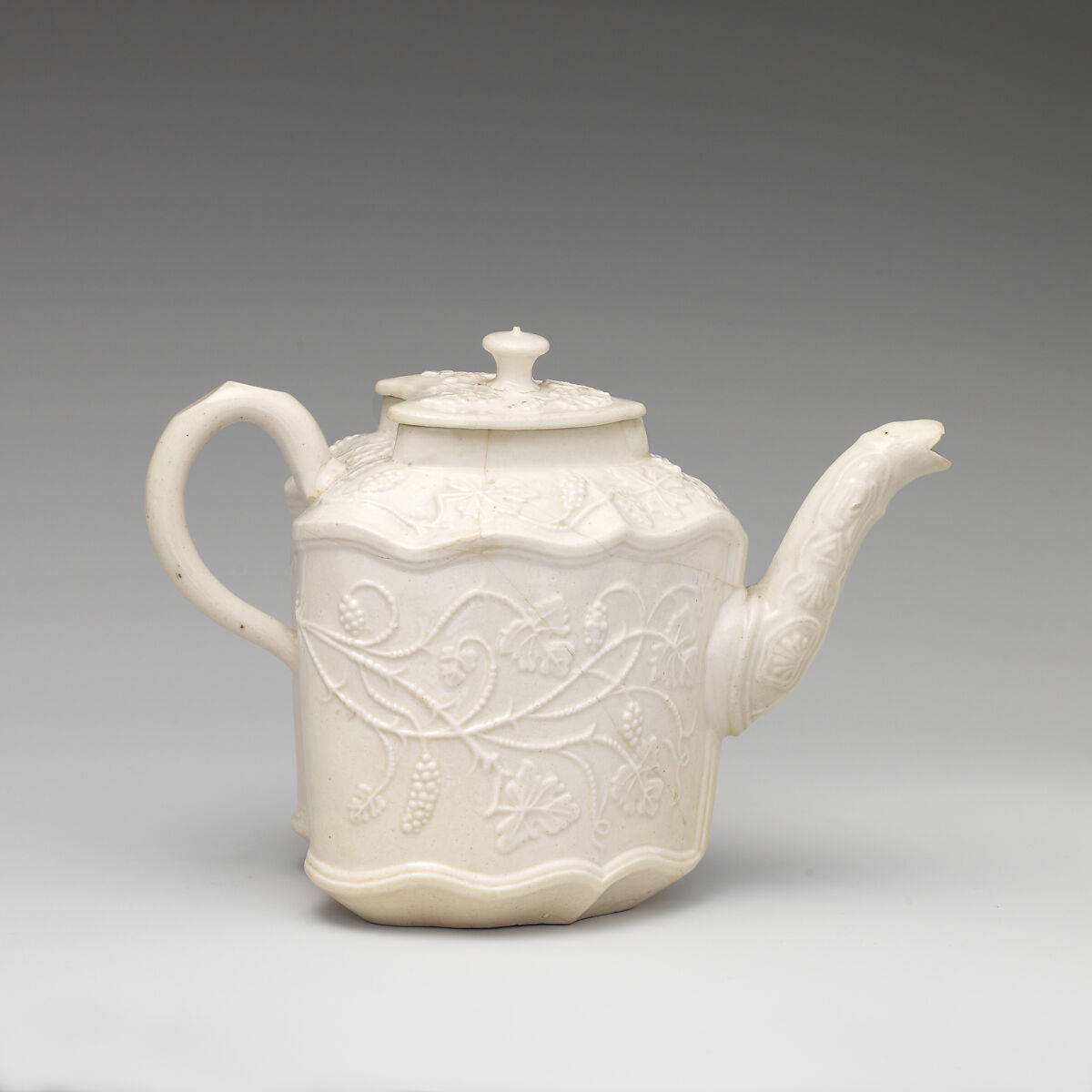 Teapot, Salt-glazed stoneware, British, Staffordshire