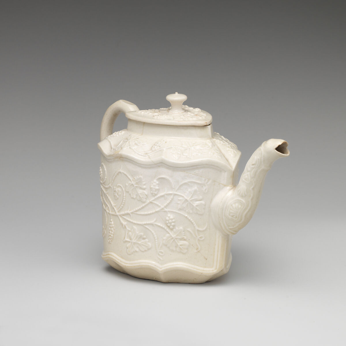 Teapot, Salt-glazed stoneware, British, Staffordshire