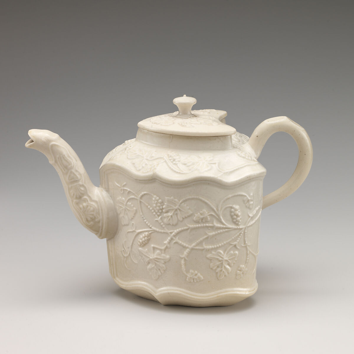 Teapot, Salt-glazed stoneware, British, Staffordshire 