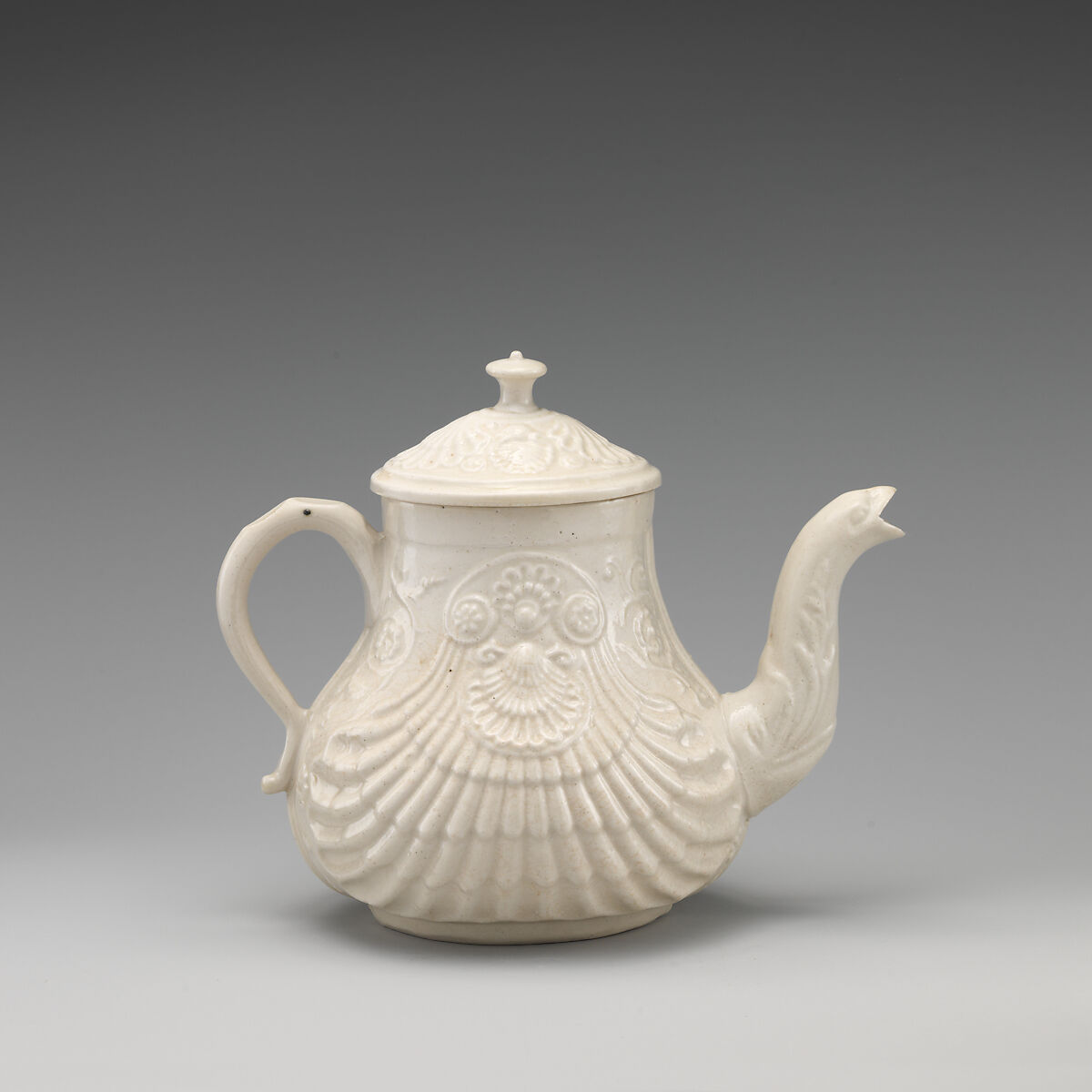 Teapot, Salt-glazed stoneware, British, Staffordshire