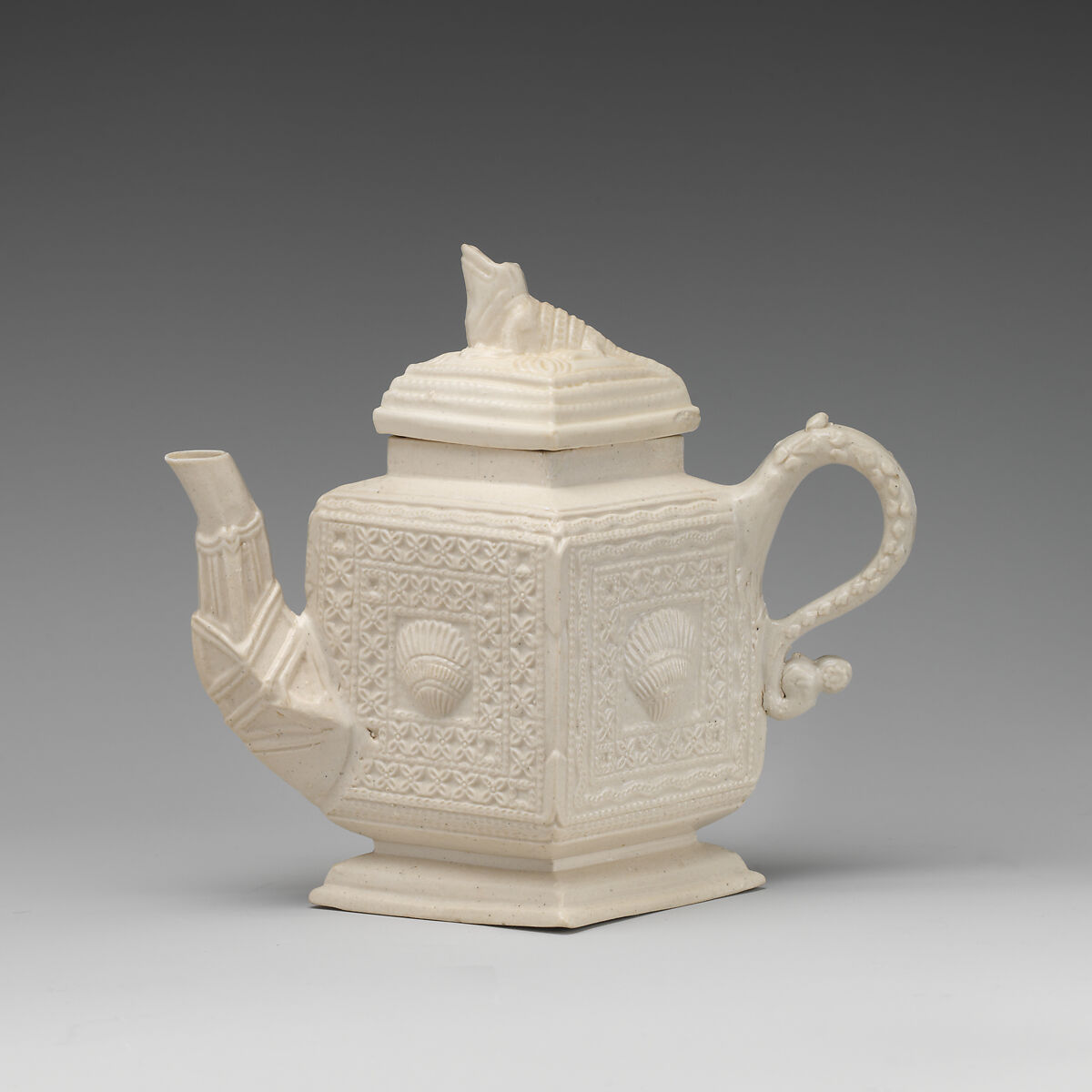 Teapot, Salt-glazed stoneware, British, Staffordshire 