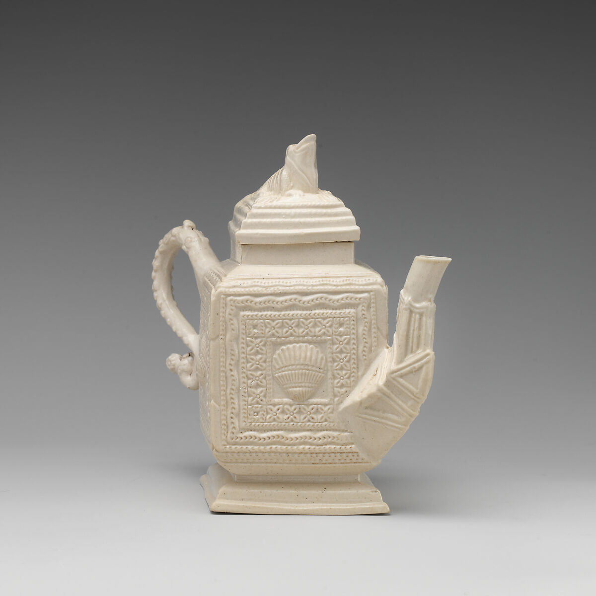 Teapot, Salt-glazed stoneware, British, Staffordshire