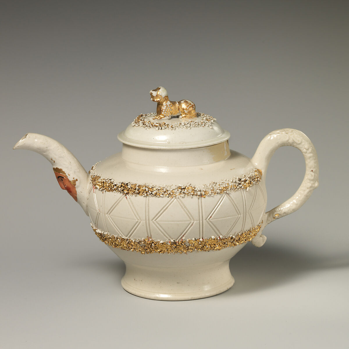 Teapot, Salt-glazed stoneware, British, Staffordshire 