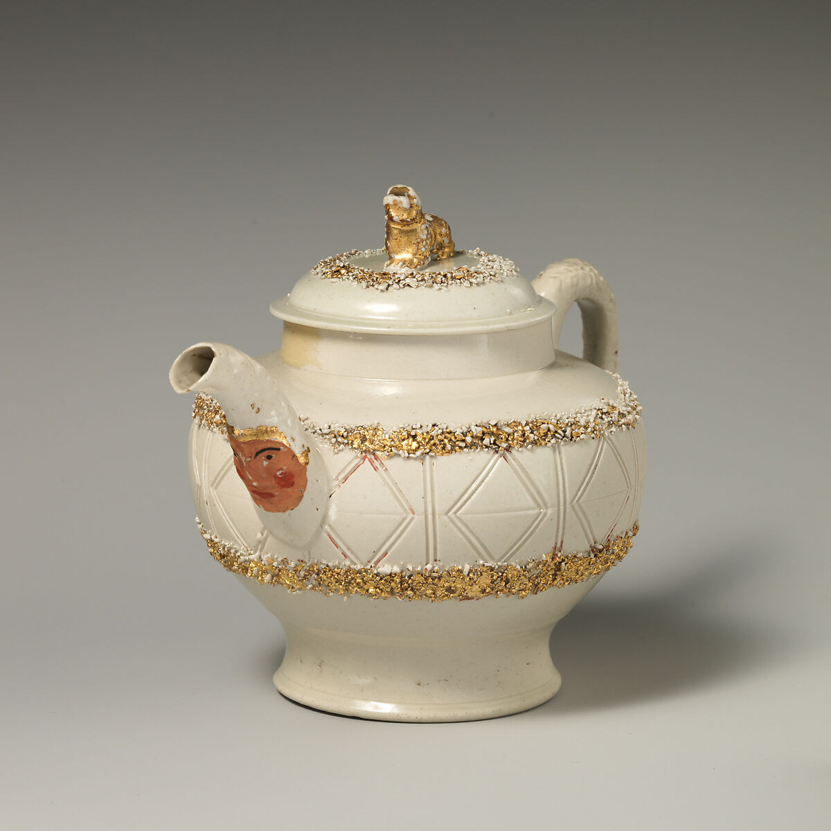 Teapot, Salt-glazed stoneware, British, Staffordshire