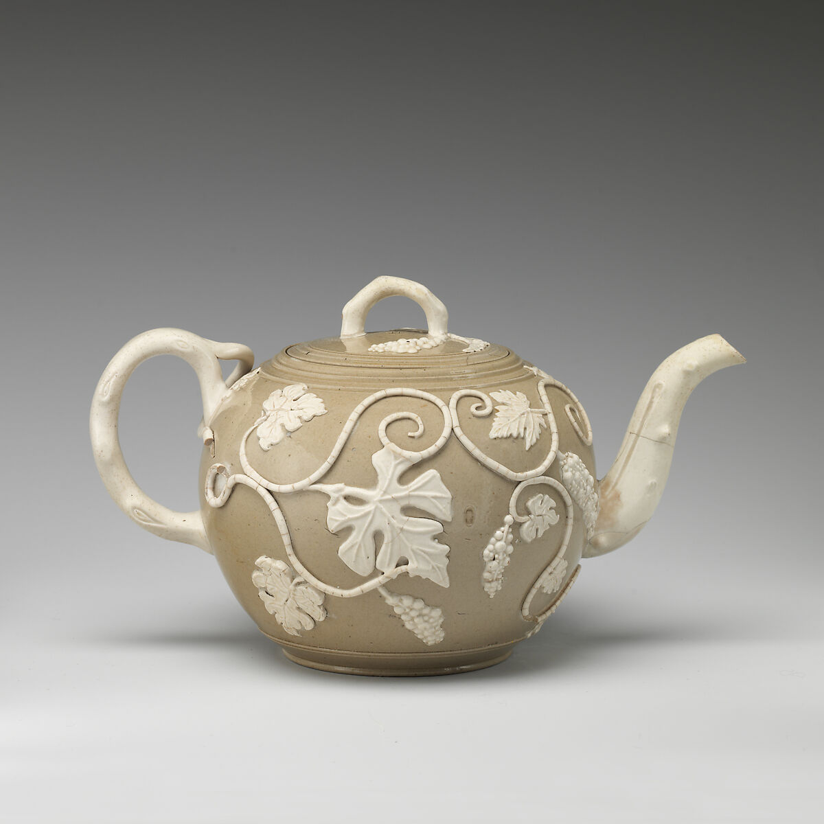 Teapot, Salt-glazed stoneware, British, Staffordshire