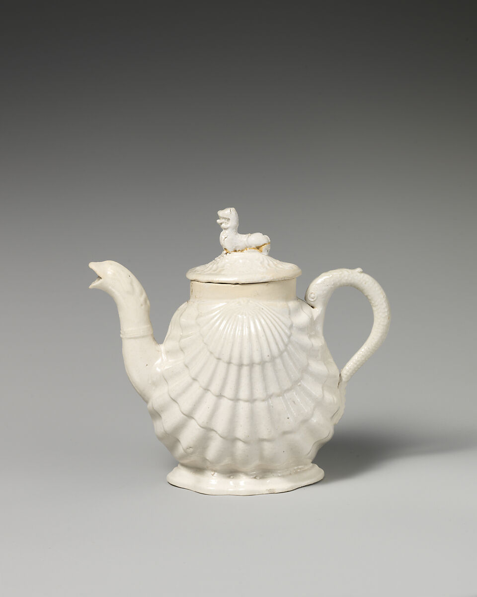 Teapot, Salt-glazed stoneware, British, Staffordshire 