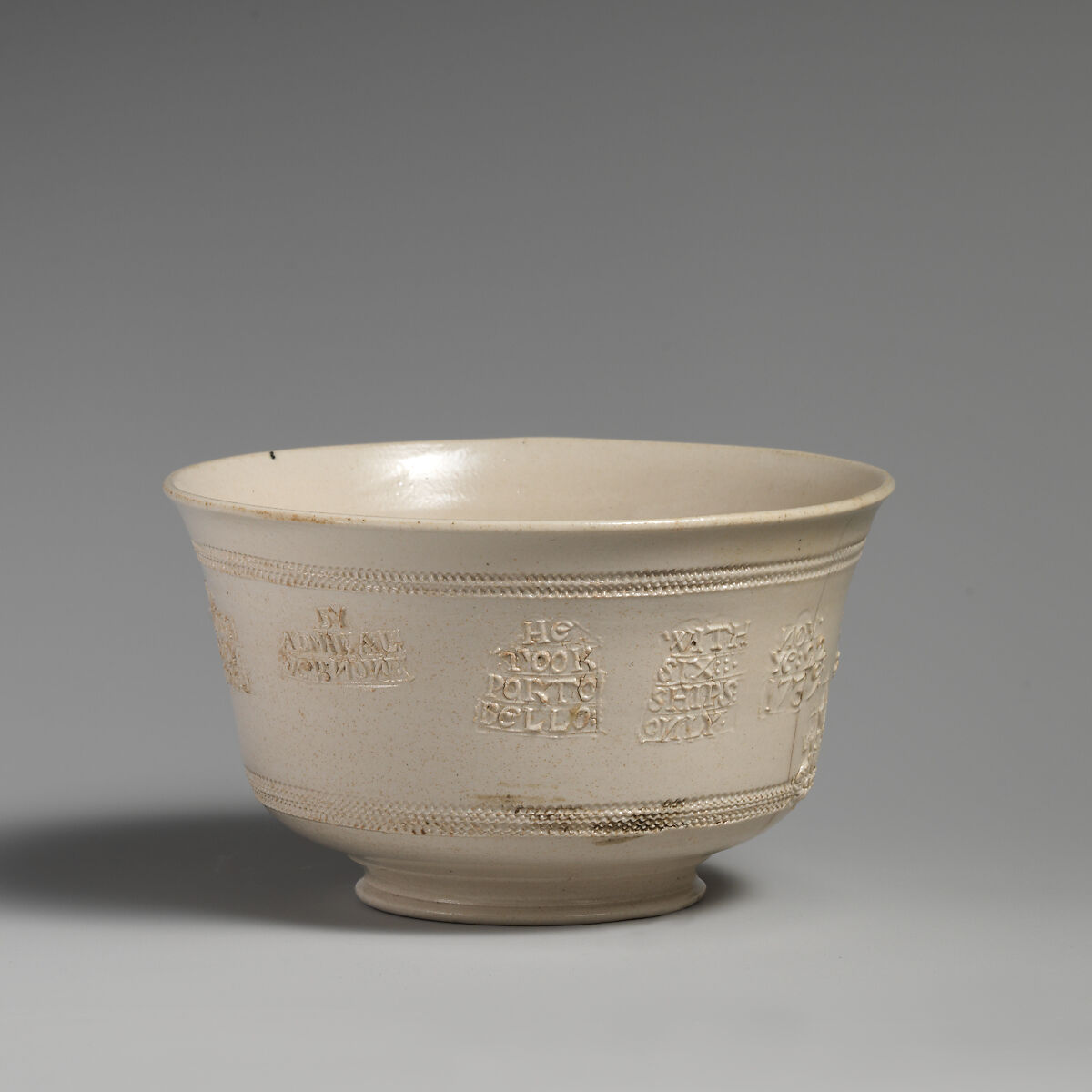 Bowl with Admiral Edward Vernon (1684–1757) and the capture of Porto Bello, Salt-glazed stoneware, British, Staffordshire