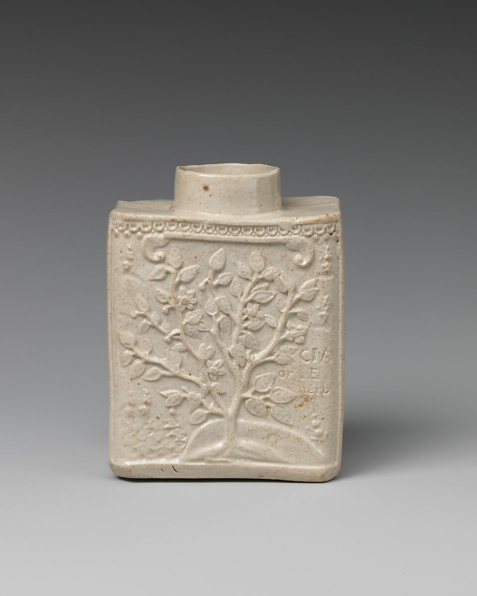 Tea caddy, Salt-glazed stoneware, British, Staffordshire 