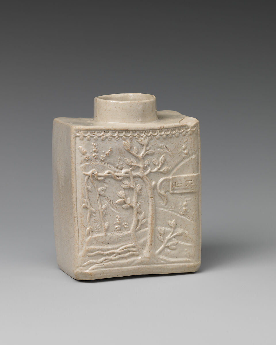 Tea caddy, Salt-glazed stoneware, British, Staffordshire