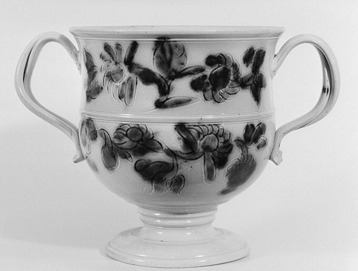 Two-handled cup, Salt-glazed stoneware, British, Staffordshire 