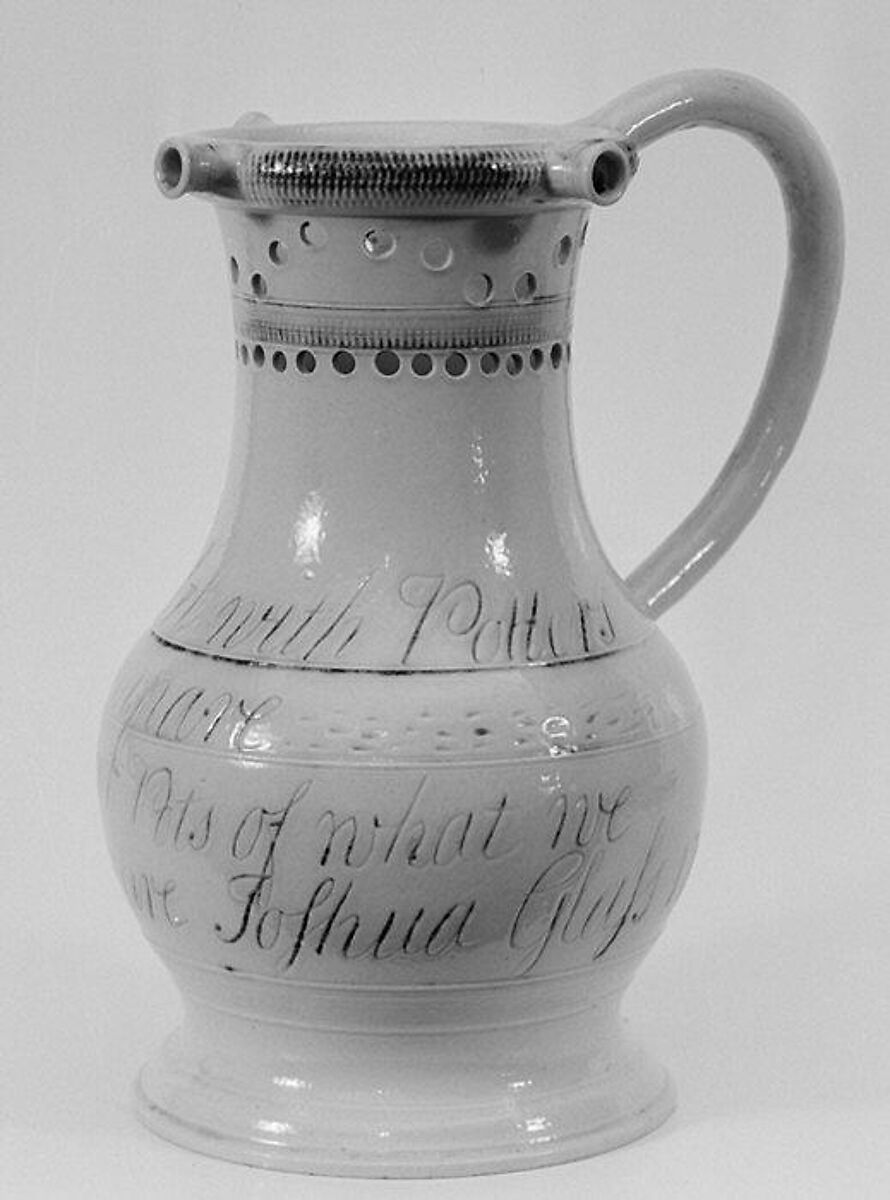 Puzzle jug, Salt-glazed stoneware, British, Staffordshire 