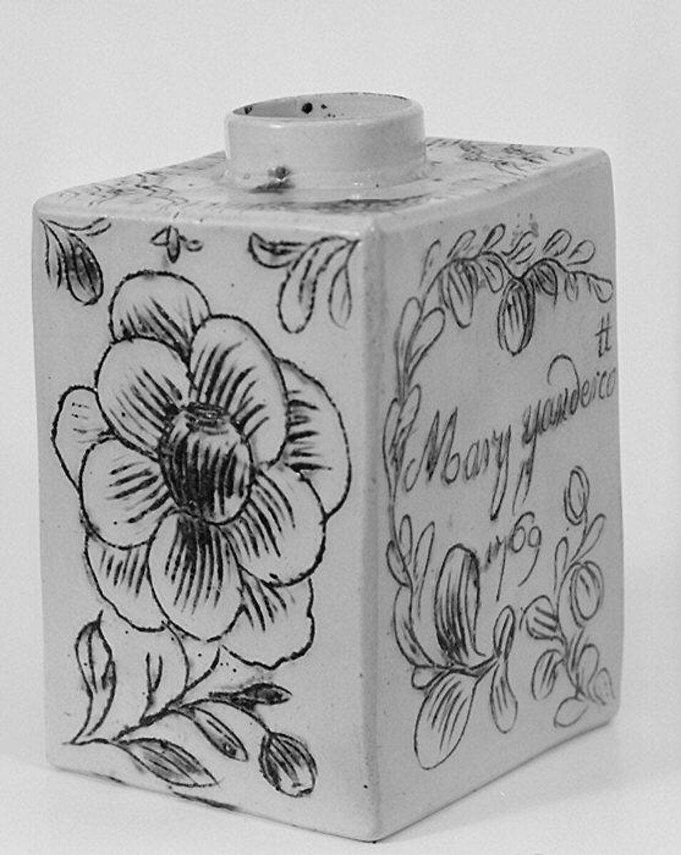 Tea caddy, Salt-glazed stoneware, British, Staffordshire 