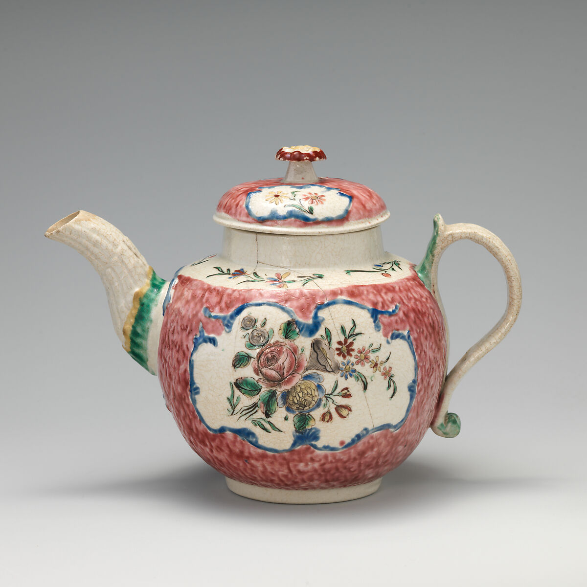 Teapot, Salt-glazed stoneware, British, Staffordshire 