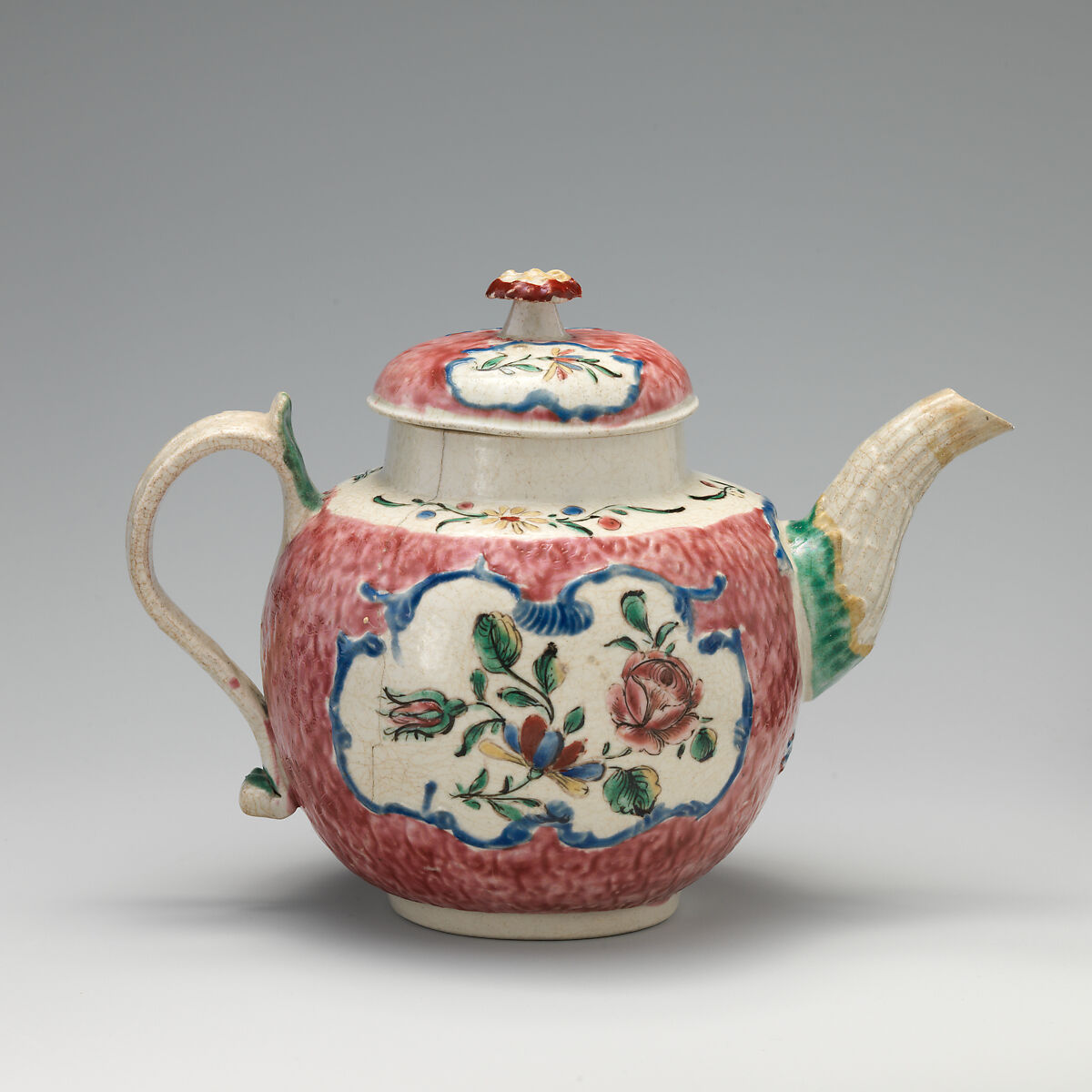 Teapot, Salt-glazed stoneware, British, Staffordshire