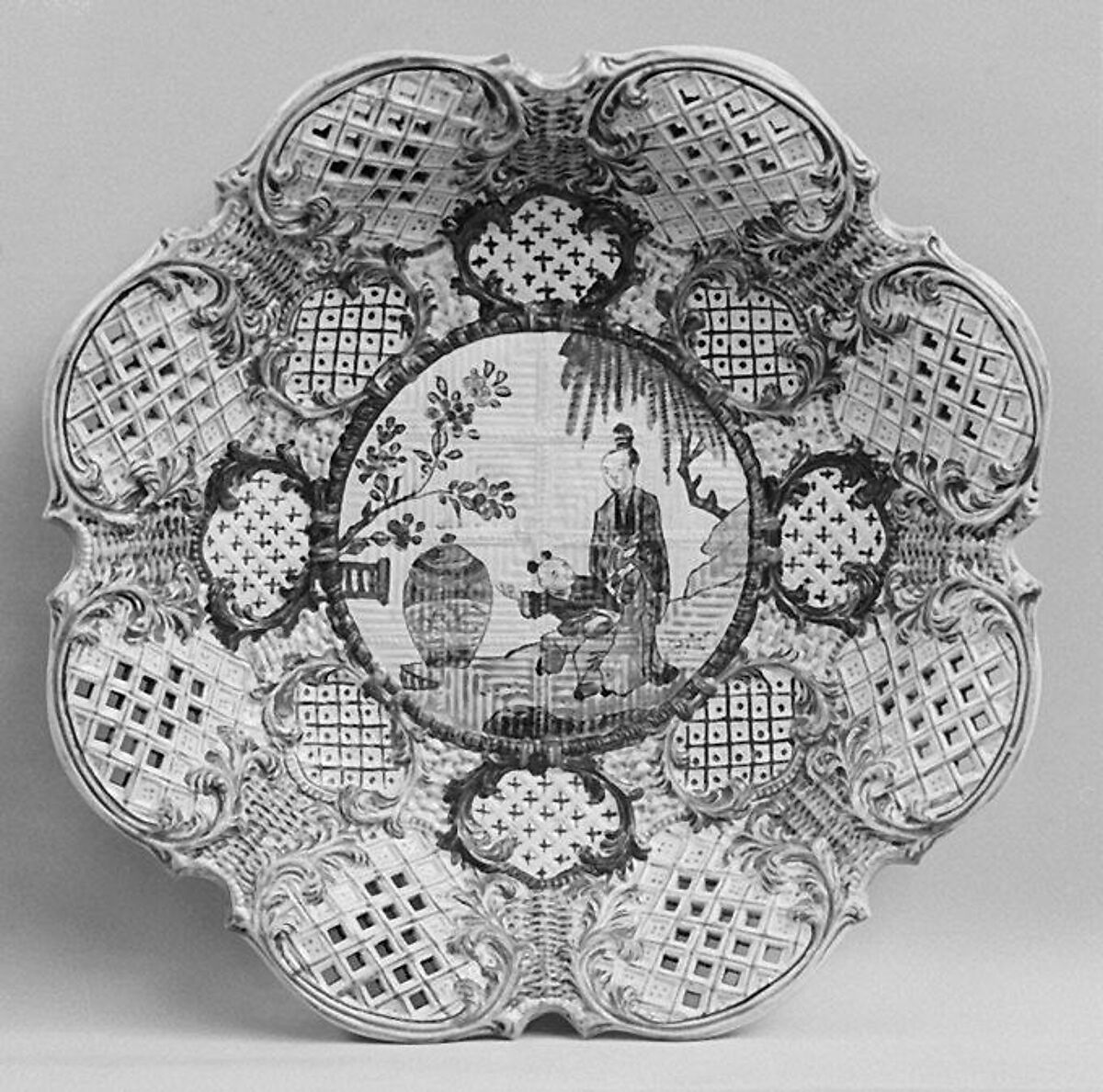 Pierced dish, Salt-glazed stoneware, British, Staffordshire 
