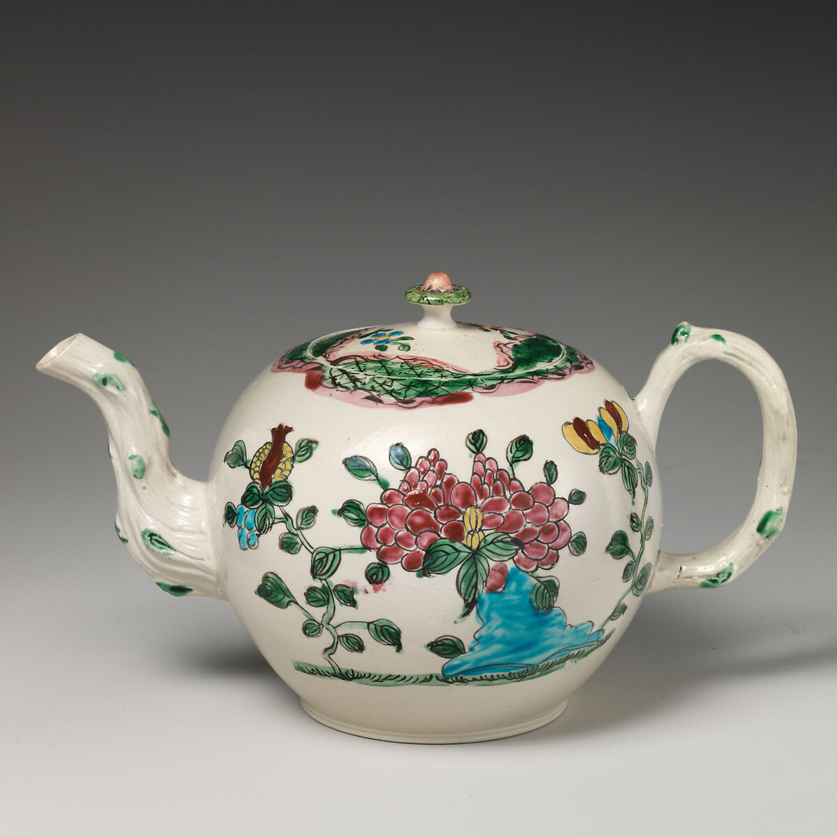 Teapot, Salt-glazed stoneware, British, Staffordshire 