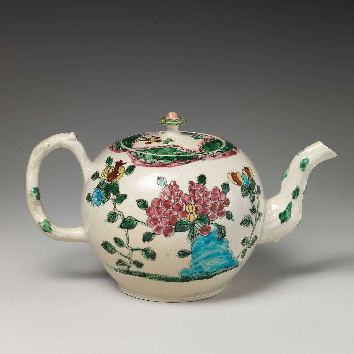 Teapot, Salt-glazed stoneware, British, Staffordshire