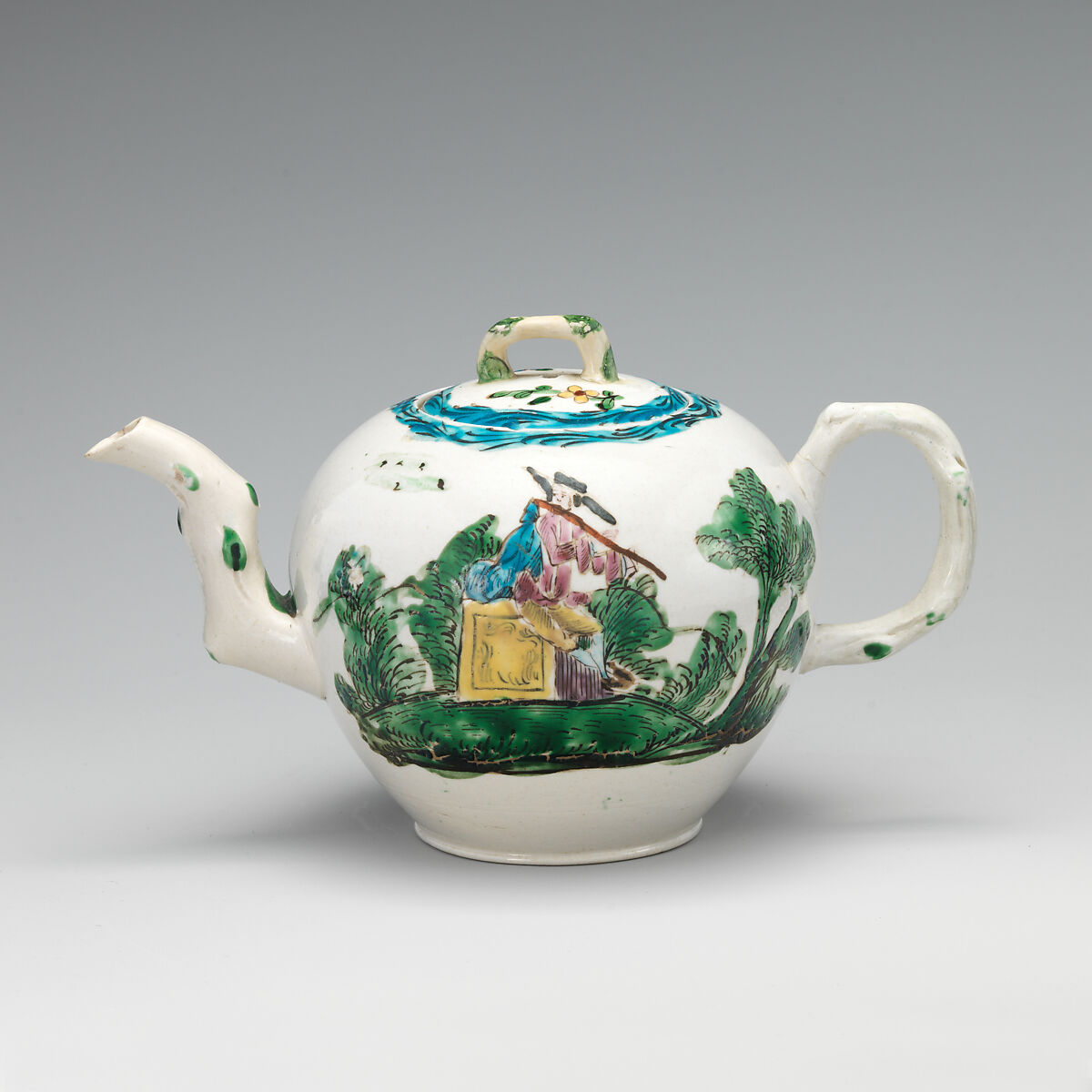Teapot, Salt-glazed stoneware, British, Staffordshire 
