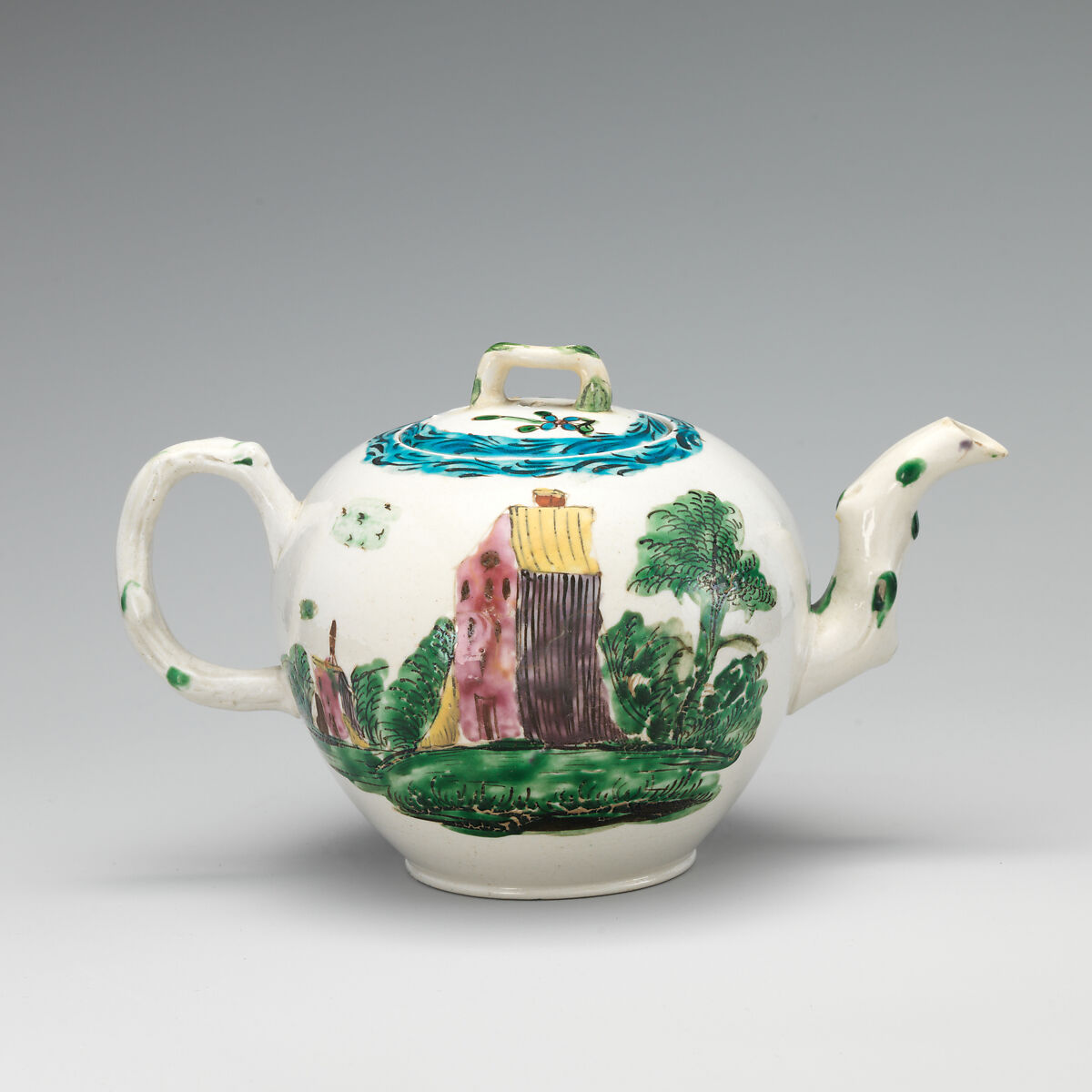 Teapot, Salt-glazed stoneware, British, Staffordshire