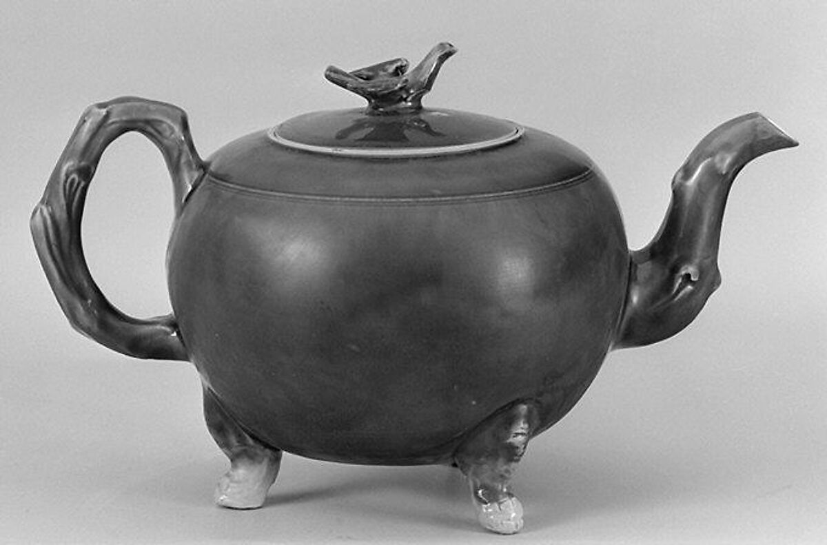 Teapot, Salt-glazed stoneware, British, Staffordshire 