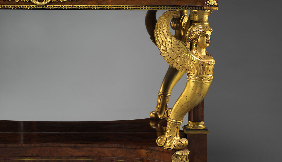 Pier Table, Charles-Honoré Lannuier (France 1779–1819 New York), Mahogany, mahogany veneer, pine, tulip poplar, maple, marble, gilded brass, die-stamped brass, plate glass, American