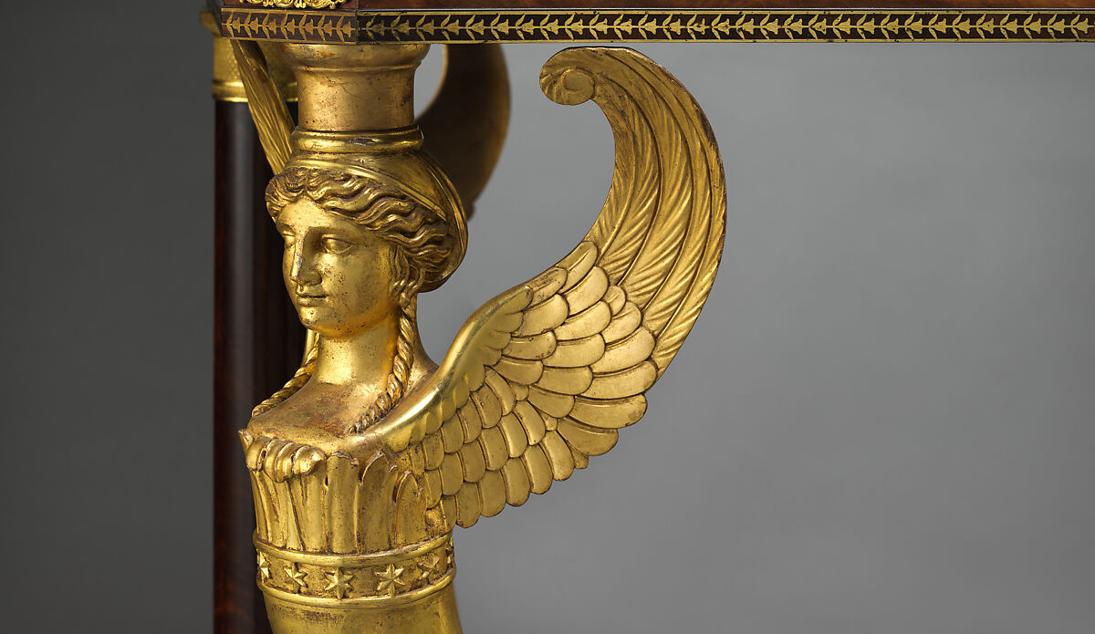 Pier Table, Charles-Honoré Lannuier (France 1779–1819 New York), Mahogany, mahogany veneer, pine, tulip poplar, maple, marble, gilded brass, die-stamped brass, plate glass, American